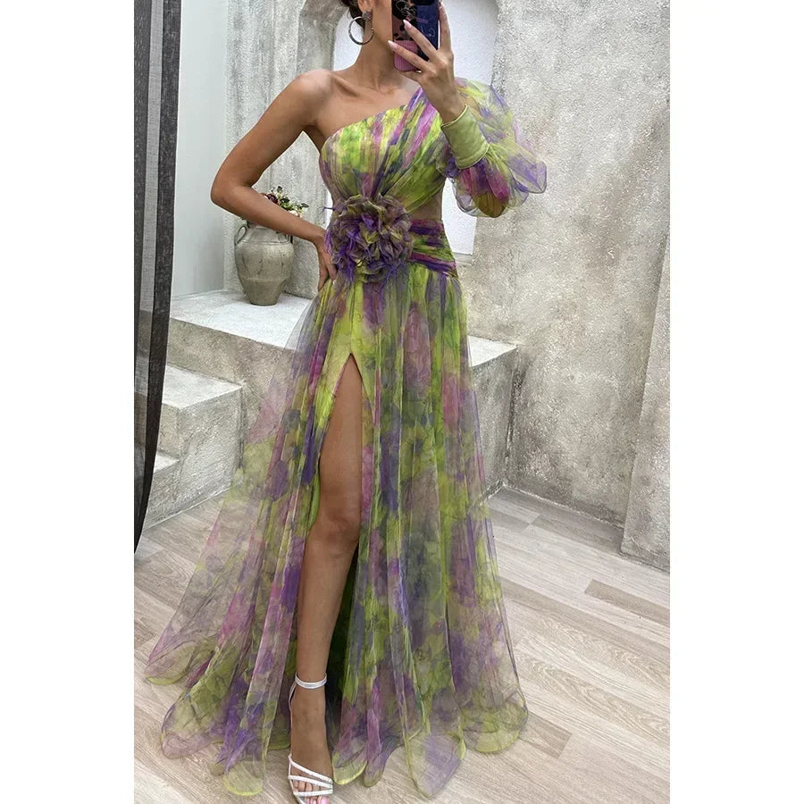 Jenny | Vestido Elegante con Flores de Tirante Único