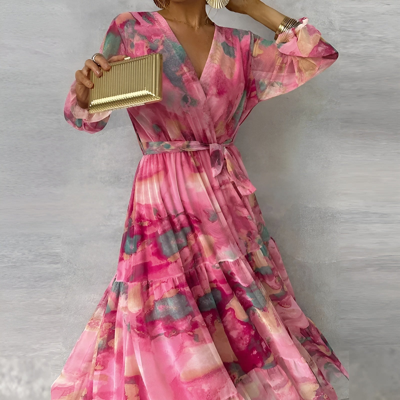 Miele™ | Vestido Maxi Colorido con Elegante Escote en V