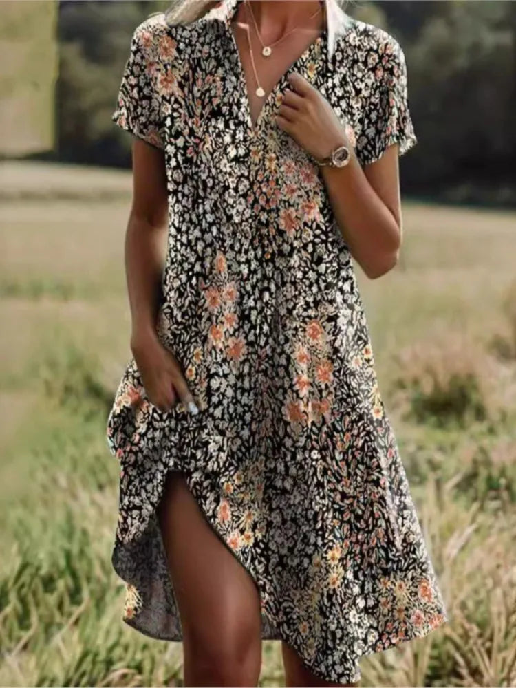Carla™ | Elegante vestido de flores con botones y escote en V