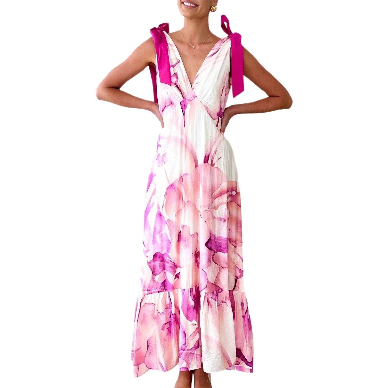 Alba | Vestido Maxi con Nudo en el Cuello y Escote en V
