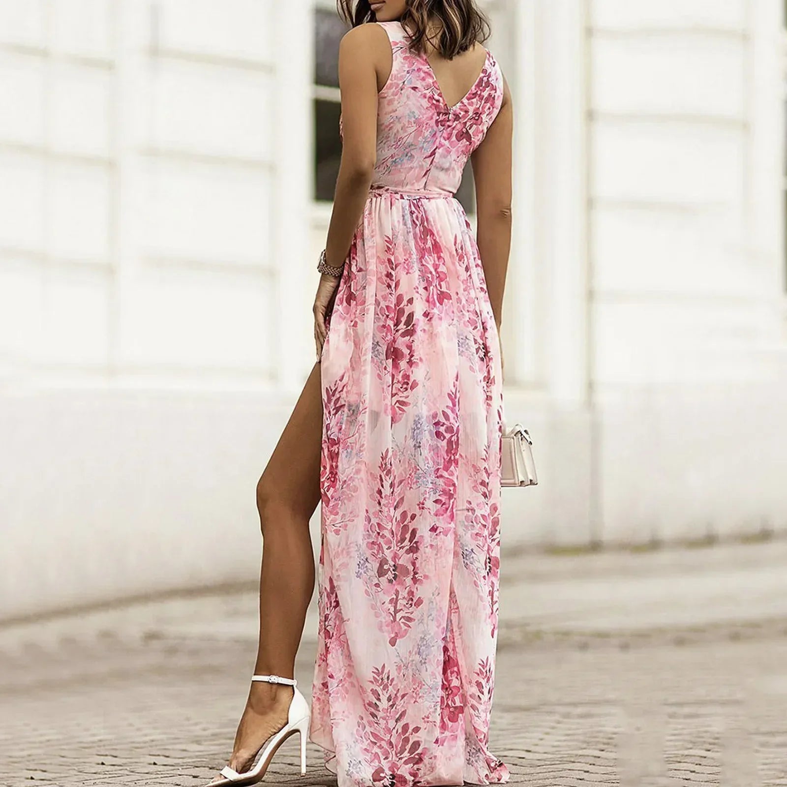 Blanca | Elegante Vestido Largo Floral con Alta Fisura