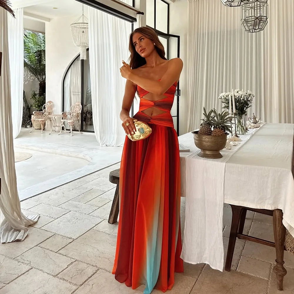 Diana | Vestido Largo Elegante con Rayas de Colores