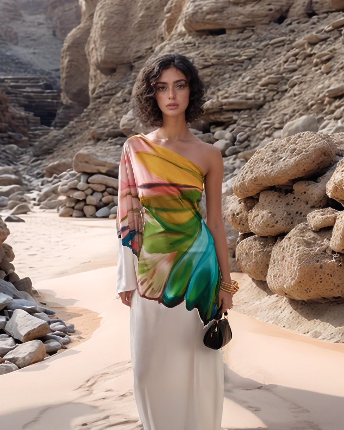 Vestido de Crema Pintado a Mano FLORA