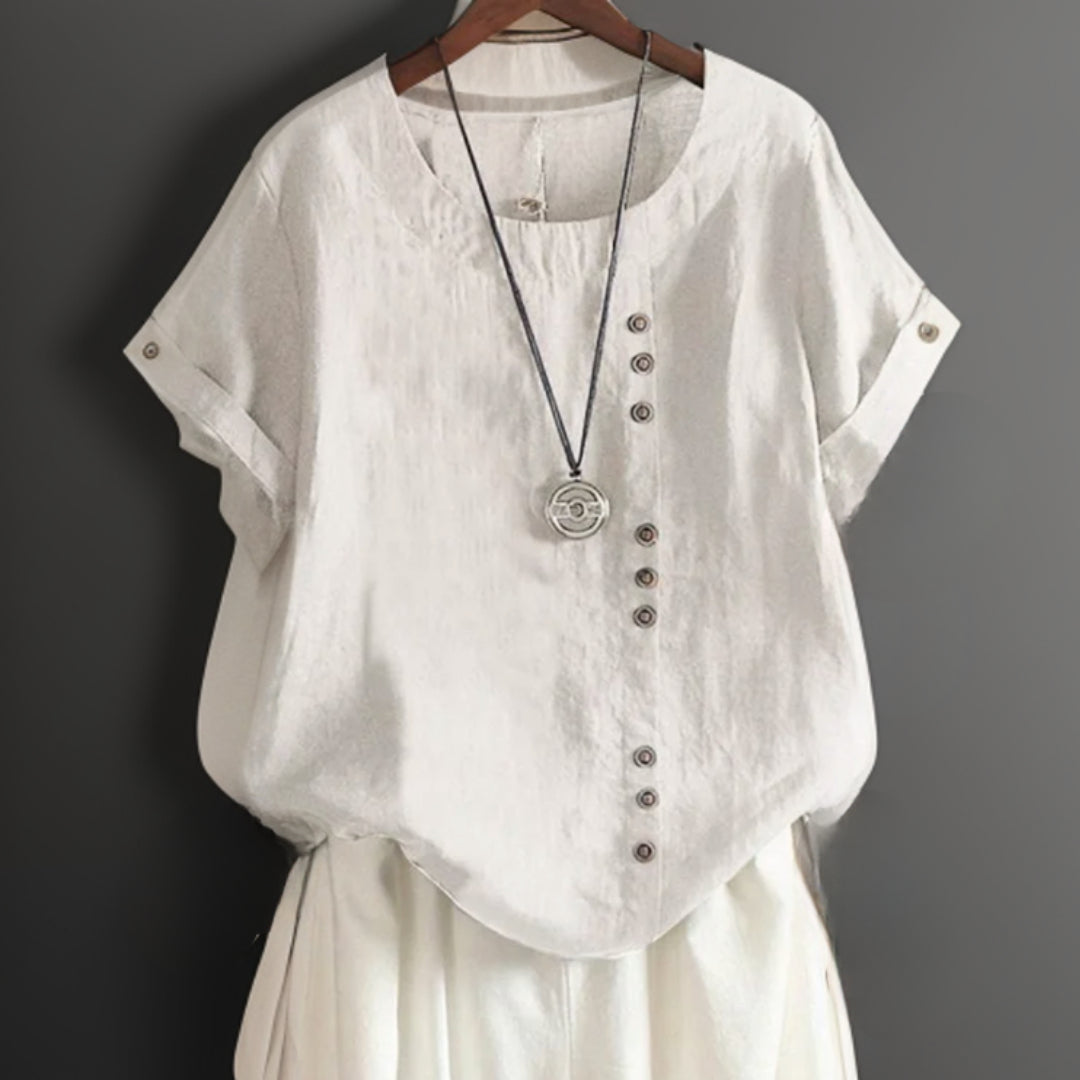 Joline┃Camiseta de cuello redondo con botones