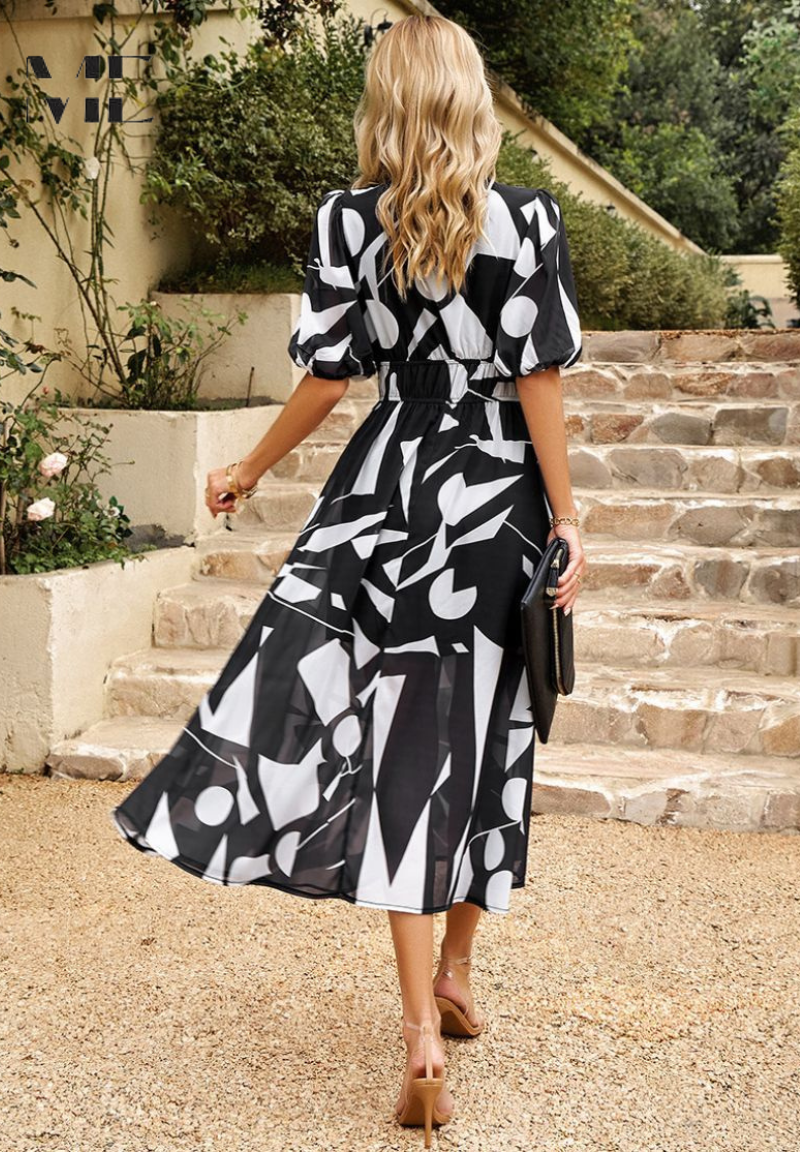 Monica | Vestido Midi Floral con Mangas Abullonadas