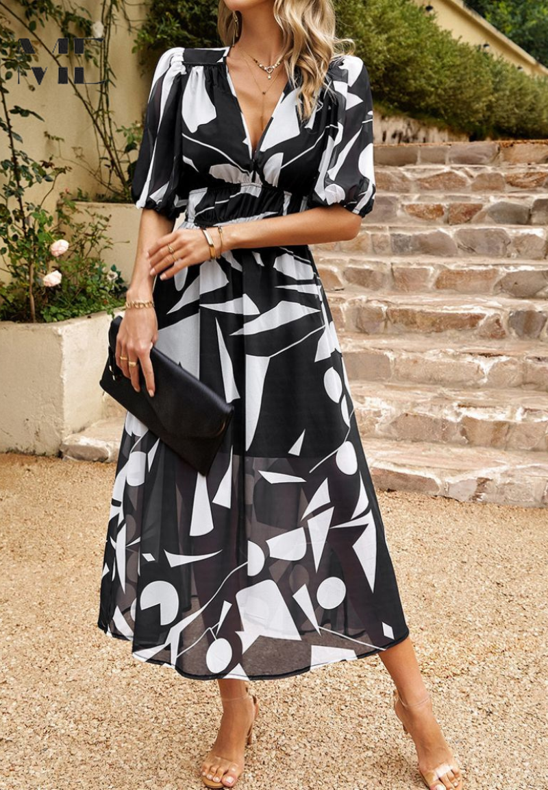 Monica | Vestido Midi Floral con Mangas Abullonadas