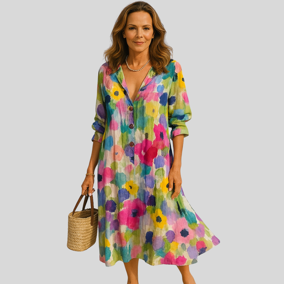 Sasha | Vestido largo dorado con estampado floral