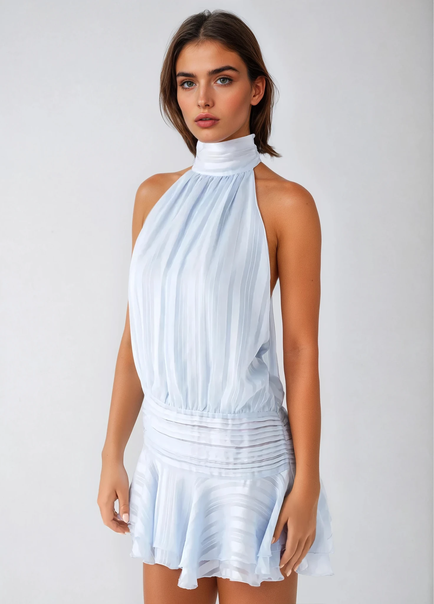 SERENELLA Vestido Mini de Chifón con Perlas