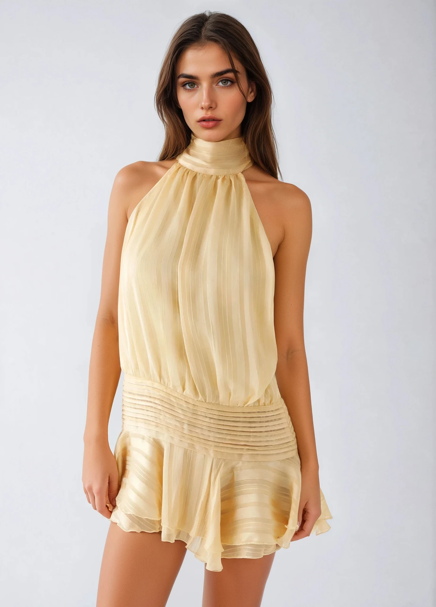 SERENELLA Vestido Mini de Chifón con Perlas
