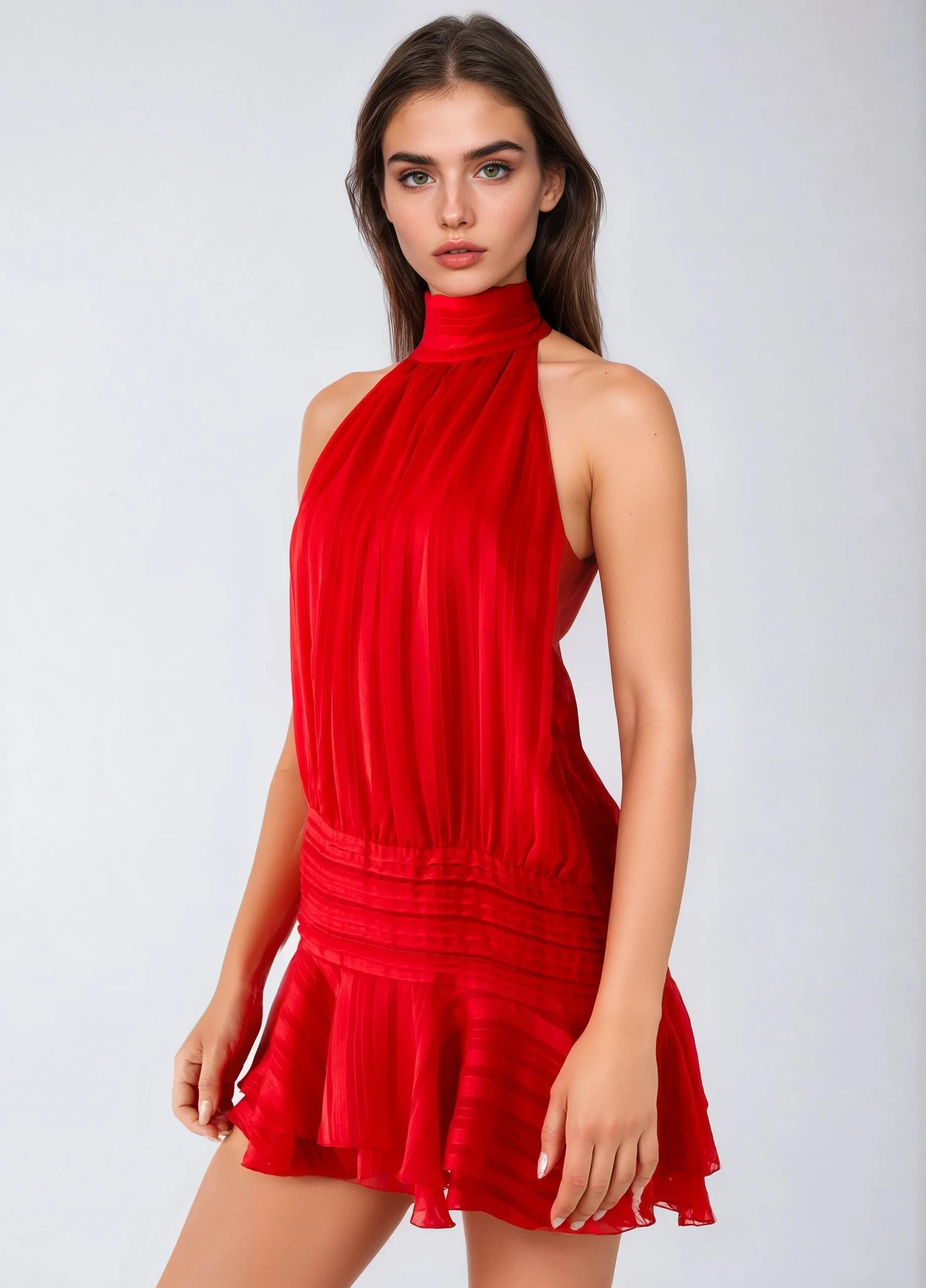 SERENELLA Vestido Mini de Chifón con Perlas