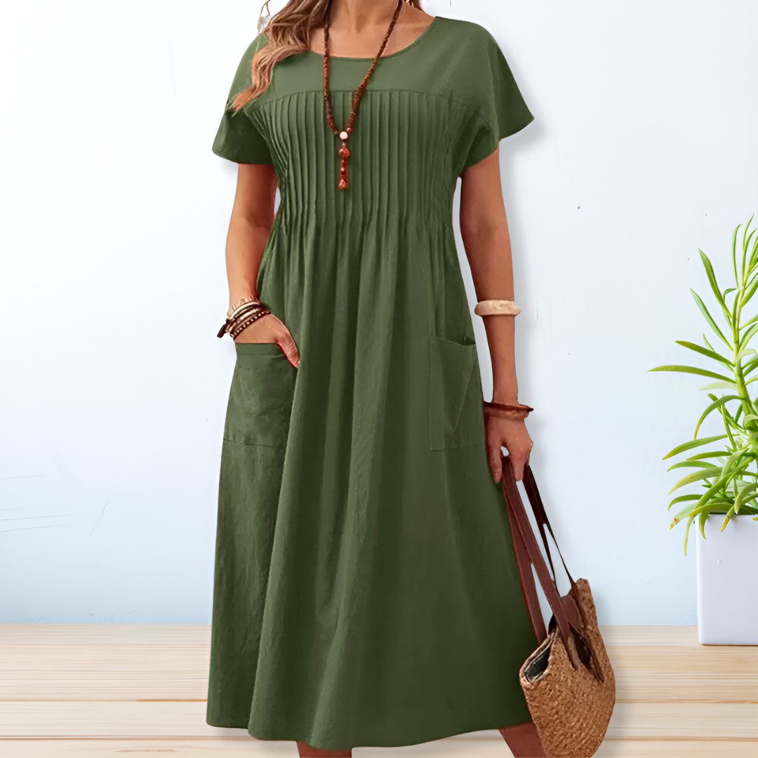 Leonie | Vestido Midi con Bolsillos Plisados