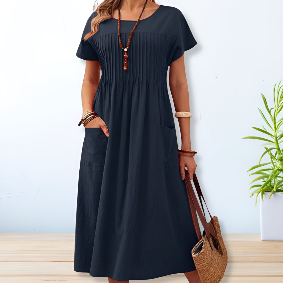 Leonie | Vestido Midi con Bolsillos Plisados