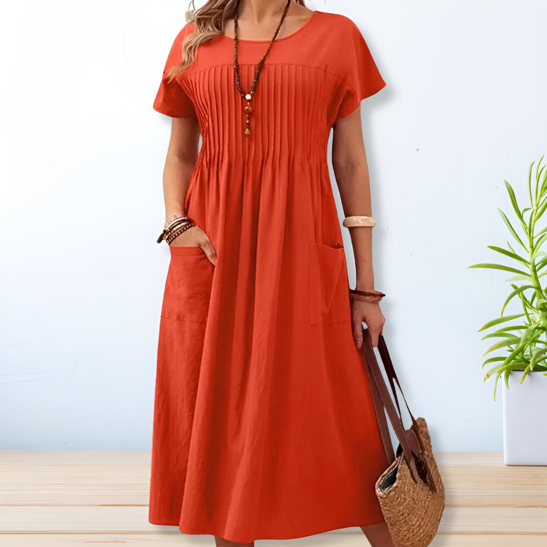 Leonie | Vestido Midi con Bolsillos Plisados