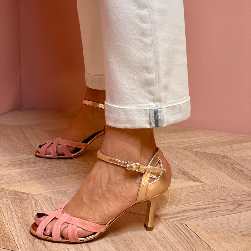 Elaria - Zapatos de tacón con punta abierta y bloques de colores
