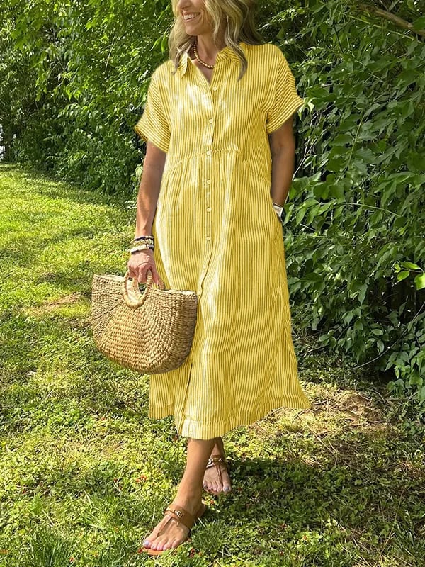 Amandine | Vestido camisa elegante a rayas con cuello de solapa