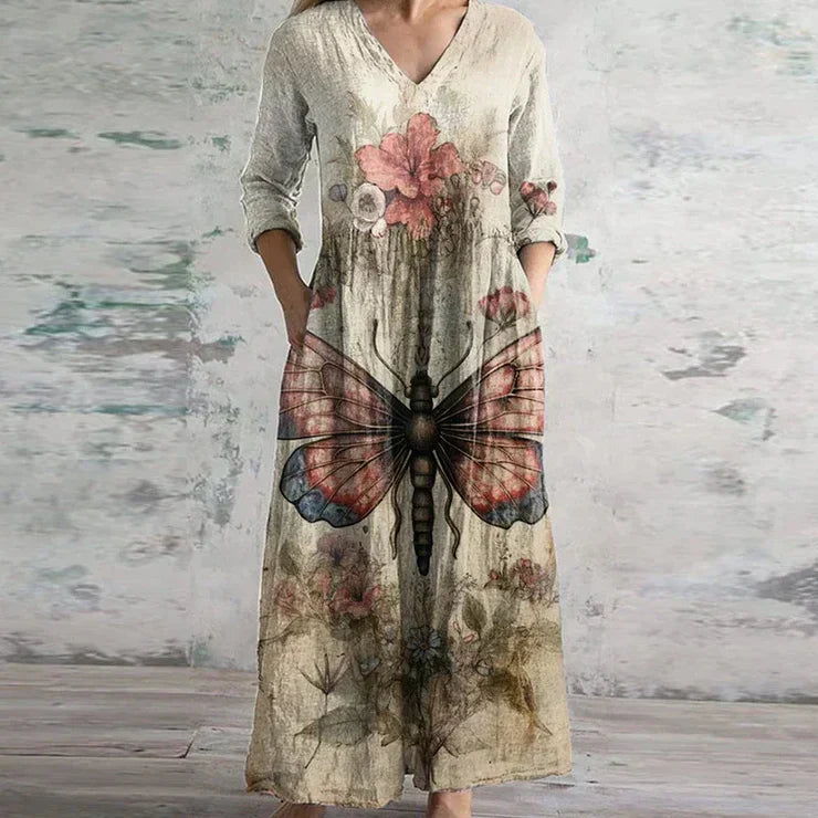 Kirsten | Vestido maxi con estampado floral y escote en V