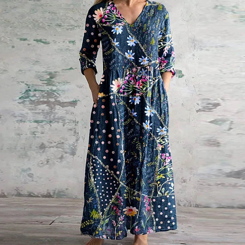 Kirsten | Vestido maxi con estampado floral y escote en V