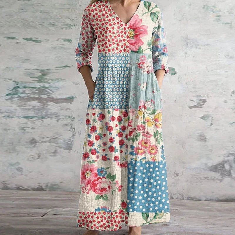 Kirsten | Vestido maxi con estampado floral y escote en V
