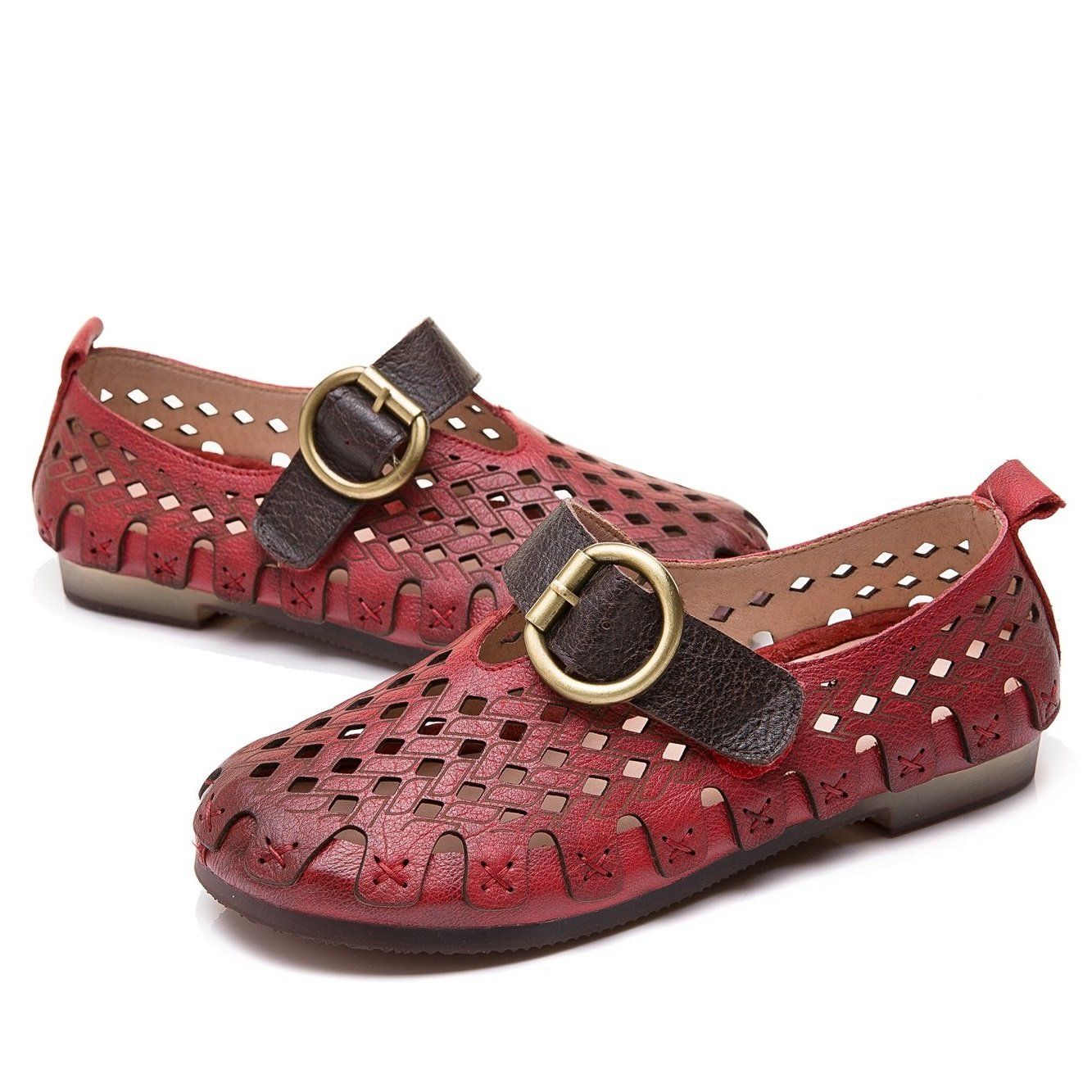 Lunaria - Zapatos planos cómodos de cuero de vaca para mujeres