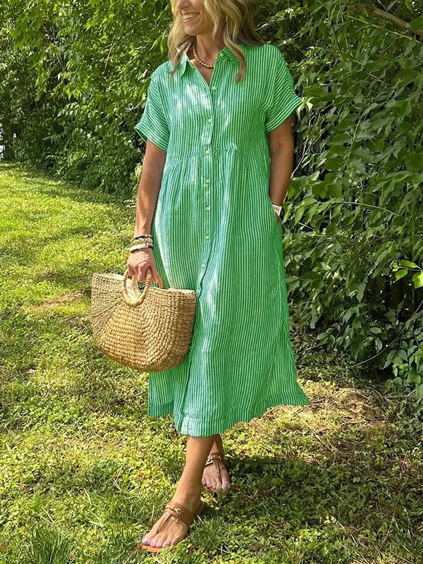 Amandine | Vestido camisa elegante a rayas con cuello de solapa