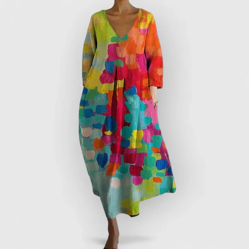 Nora | Vestido colorido con cuello en V