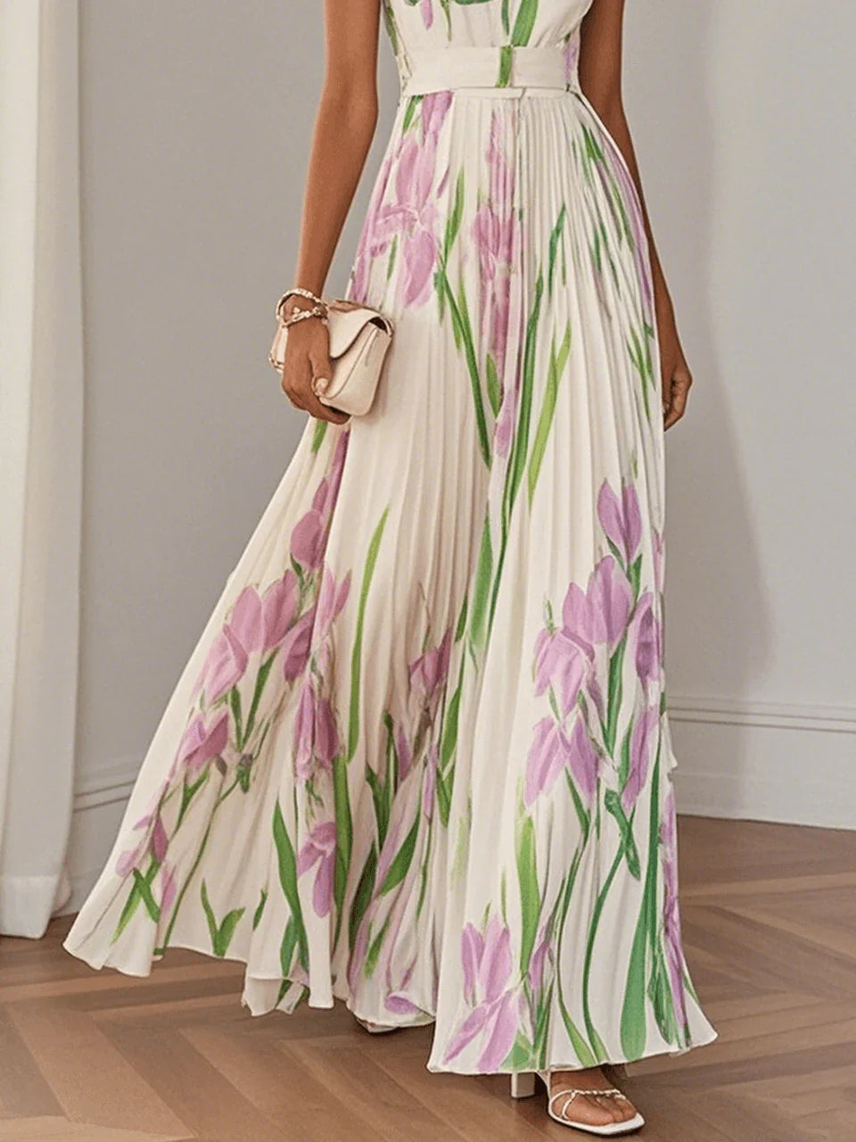 Nina Stiloso Vestido Largo Plisado Floral para Mujer