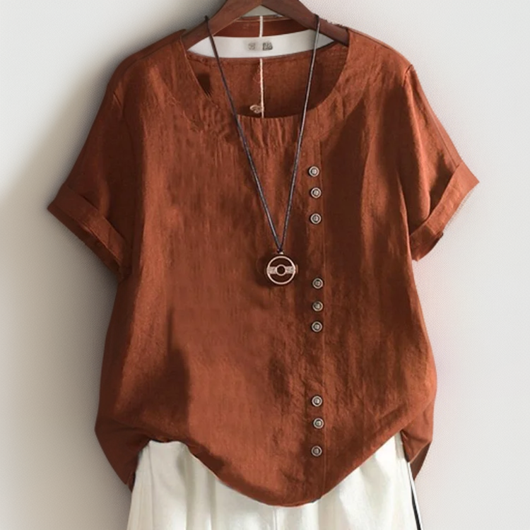 Joline┃Camiseta de cuello redondo con botones