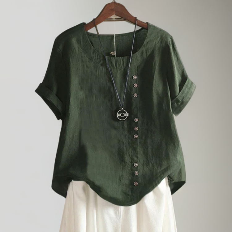 Joline┃Camiseta de cuello redondo con botones
