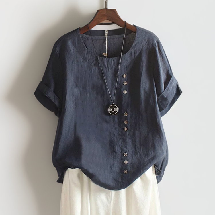 Joline┃Camiseta de cuello redondo con botones