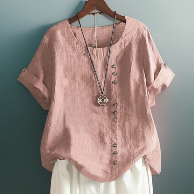 Joline┃Camiseta de cuello redondo con botones