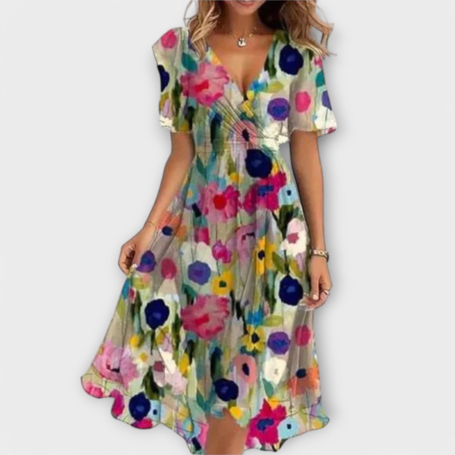 Anegret | Elegante Vestido Midi con Escote en V Profundo