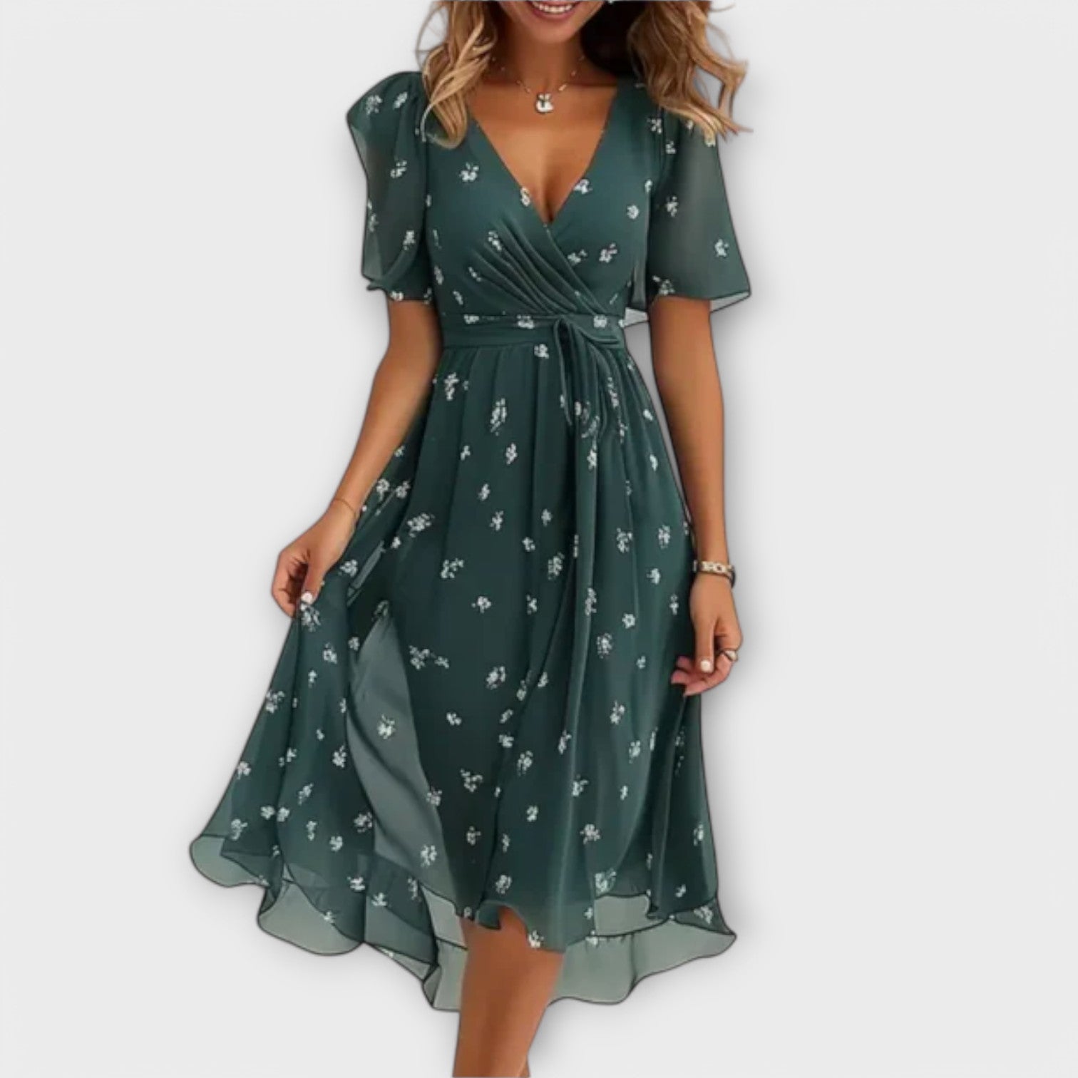 Anegret | Elegante Vestido Midi con Escote en V Profundo