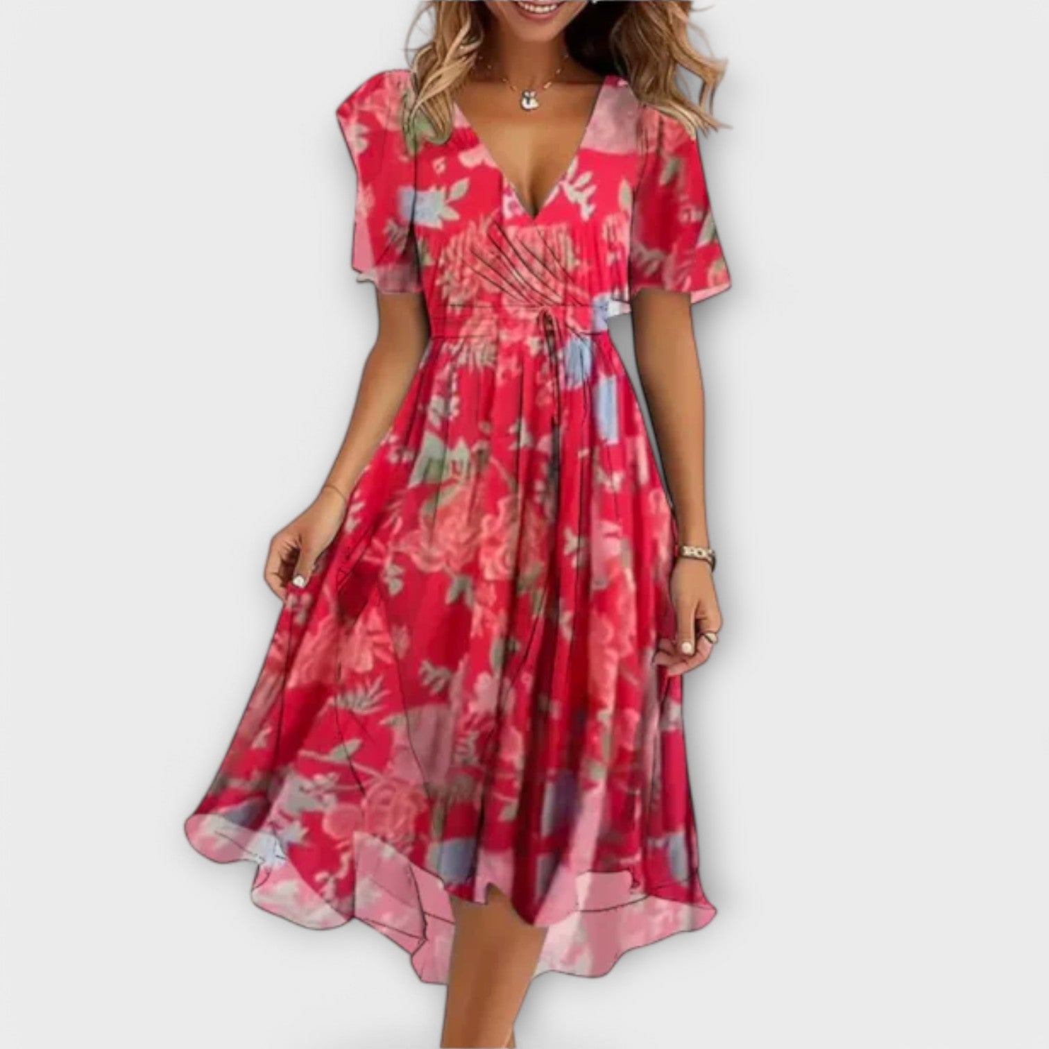 Anegret | Elegante Vestido Midi con Escote en V Profundo