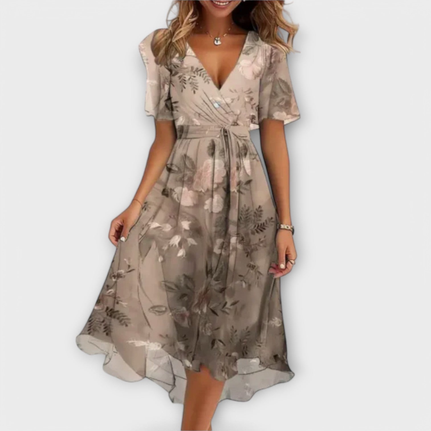 Anegret | Elegante Vestido Midi con Escote en V Profundo