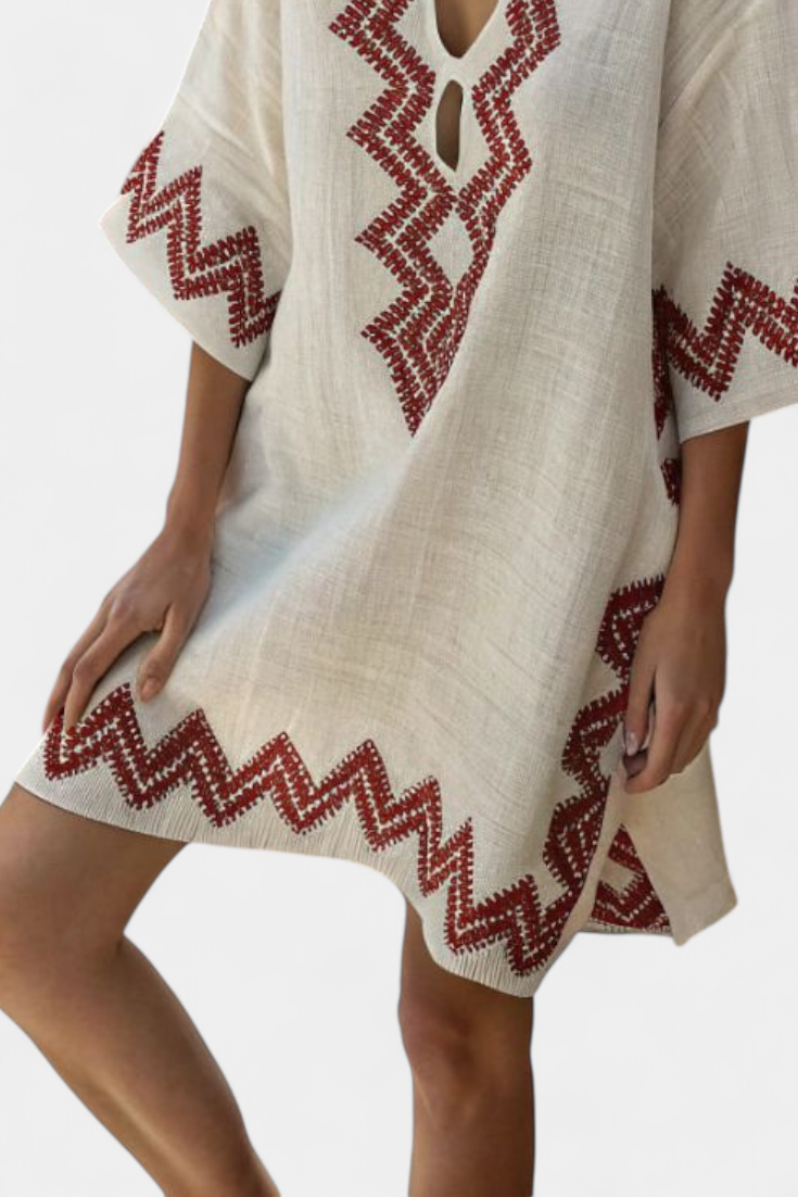 Kailani Túnica Étnica con Detalles Zigzag y Escote Profundo