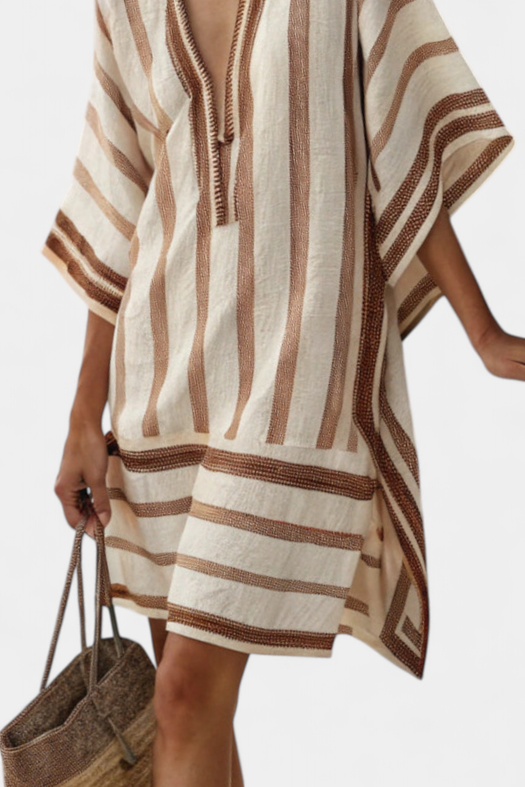 Kailani Túnica Rayada con Escote en V y Estilo Mediterráneo