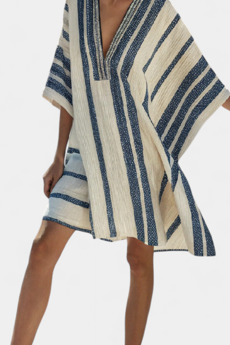 Kailani Vestido Corto de Rayas Negras con Estilo Mediterráneo