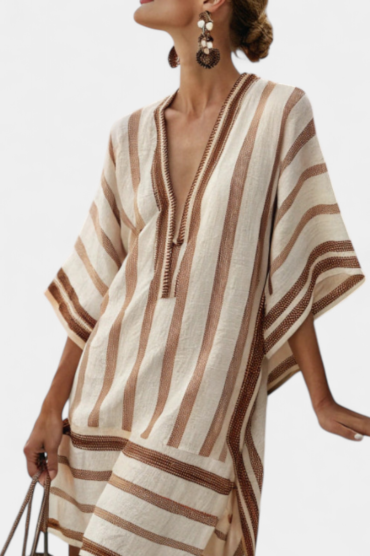 Kailani Túnica Rayada con Escote en V y Estilo Mediterráneo