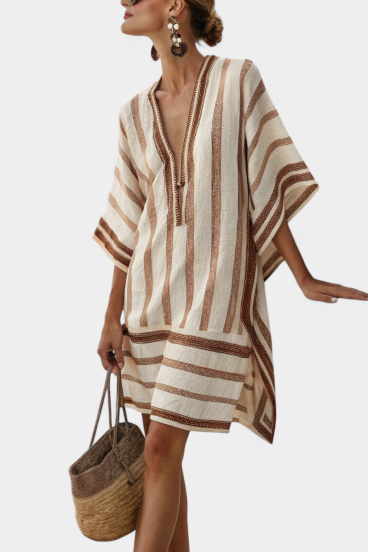 Kailani Túnica Rayada con Escote en V y Estilo Mediterráneo