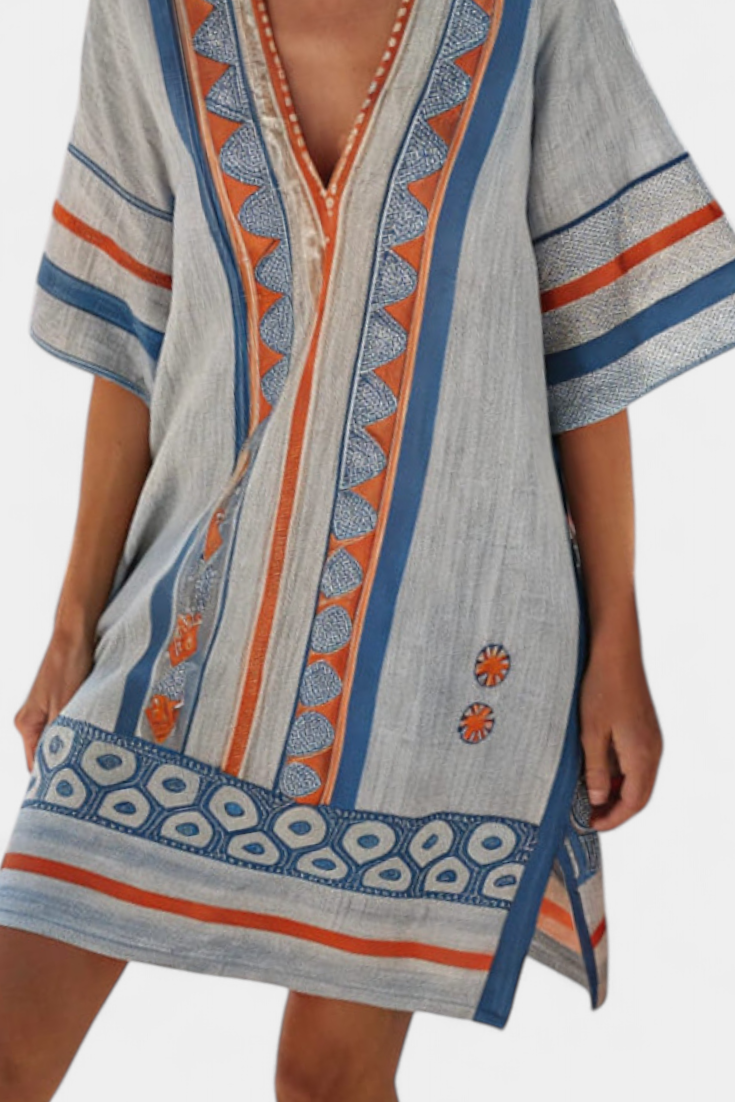 Kailani Túnica Boho con Bordado Tribal y Toques Costeros
