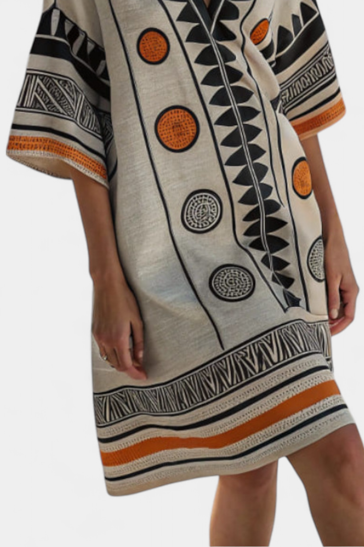 Kailani Vestido Corto con Bordados Gráficos y Silueta Desenfadada
