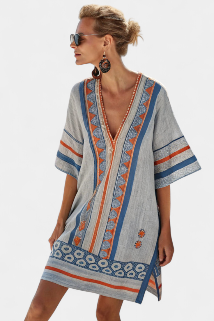 Kailani Túnica Boho con Bordado Tribal y Toques Costeros