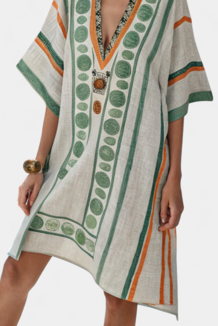 Kailani Vestido Étnico con Estampado Geométrico y Escote en V