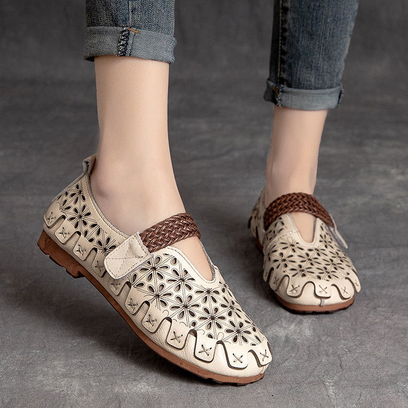 Lunaria - Zapatos planos cómodos de cuero de vaca para mujeres