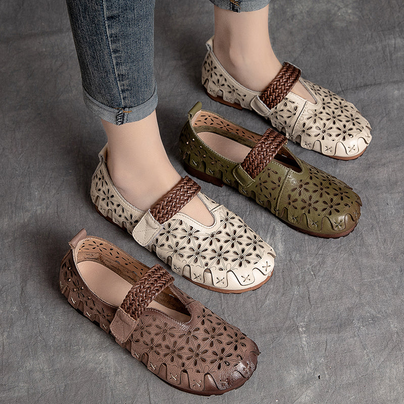 Lunaria - Zapatos planos cómodos de cuero de vaca para mujeres