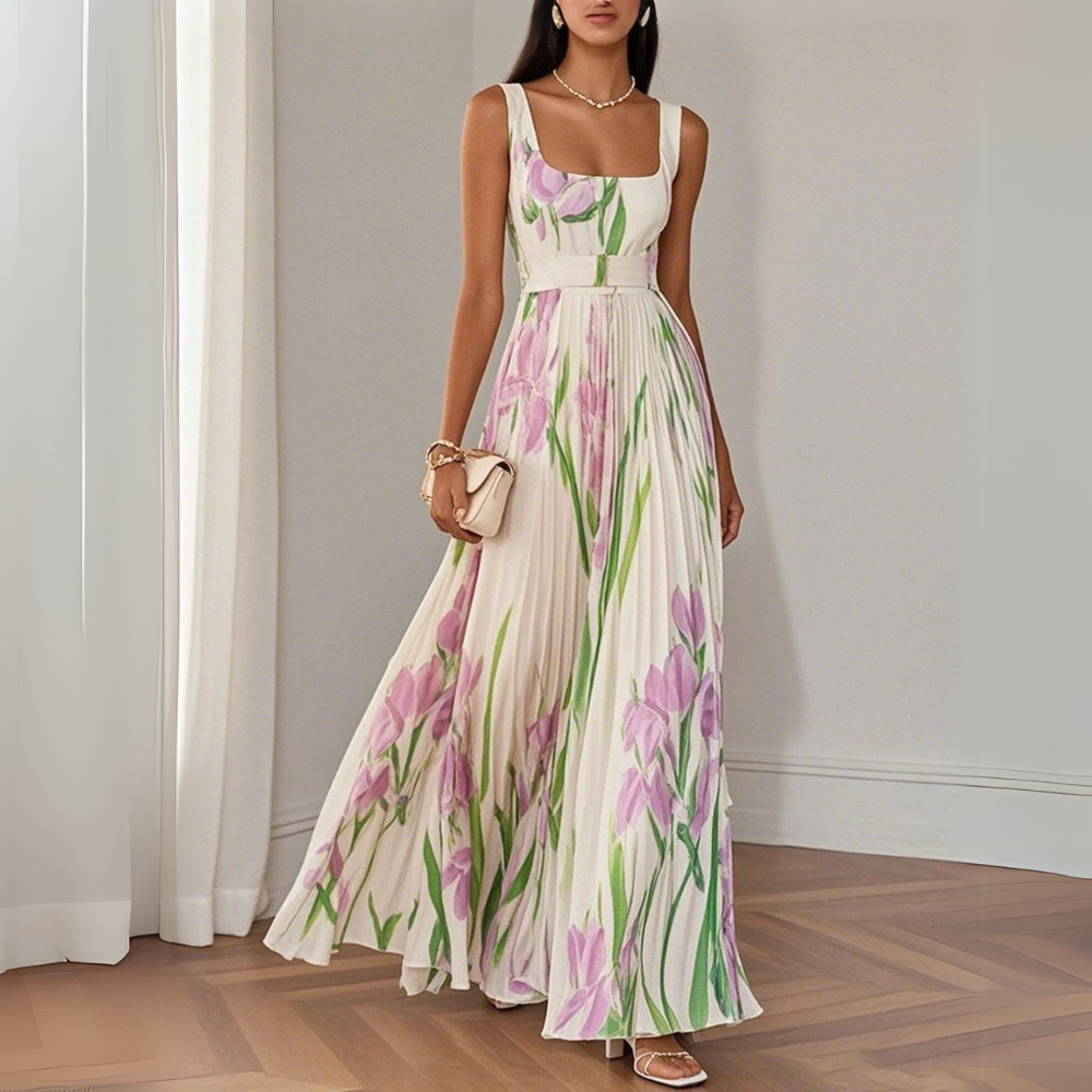 Nina Stiloso Vestido Largo Plisado Floral para Mujer