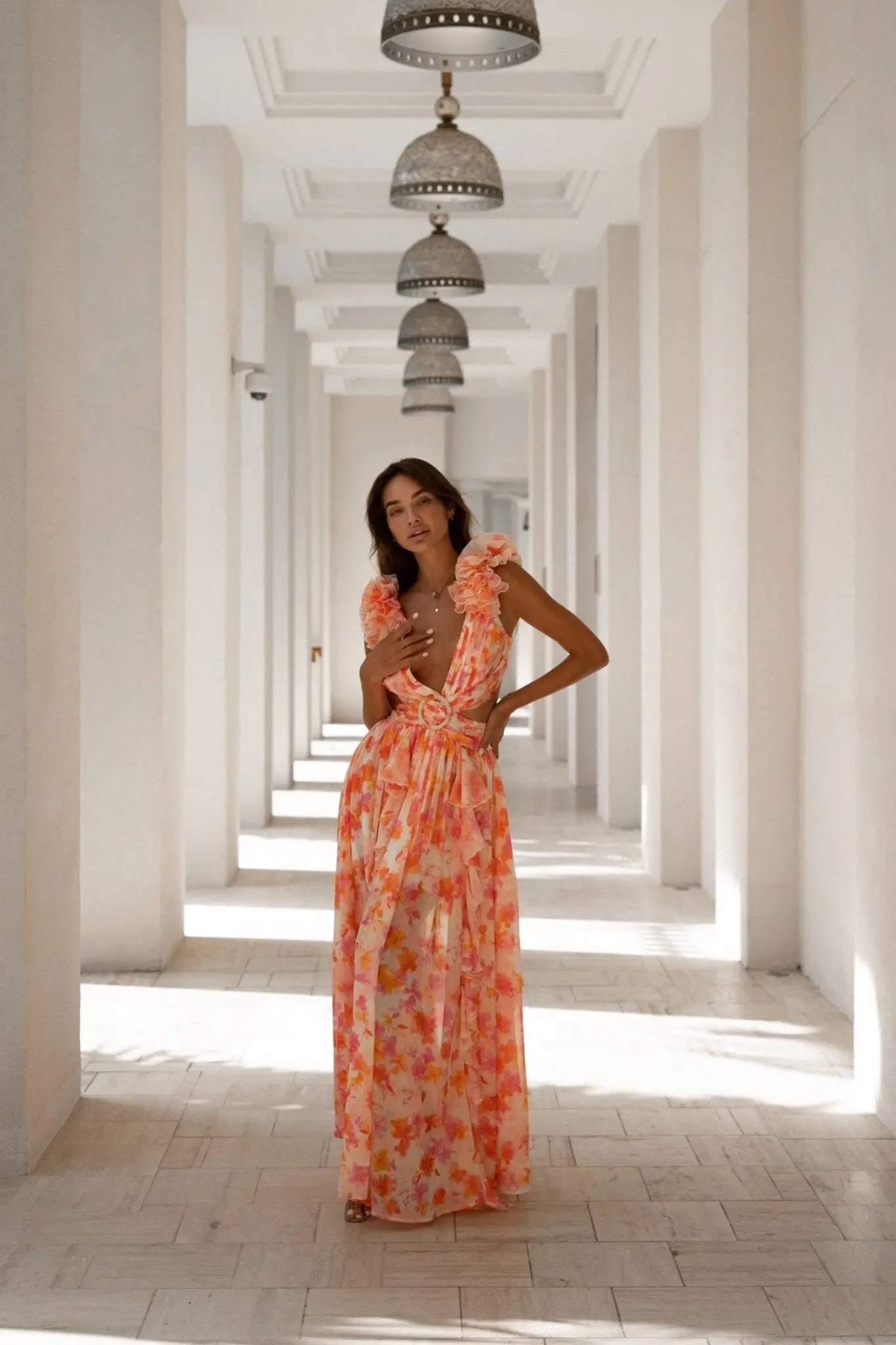 Vestido Maxi FIAMETTA Naranja Fucsia