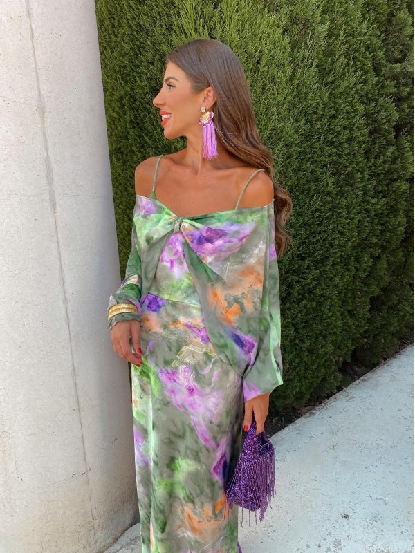 Anisten™ — Vestido con Suave Degradado de Color y Chal Suelto