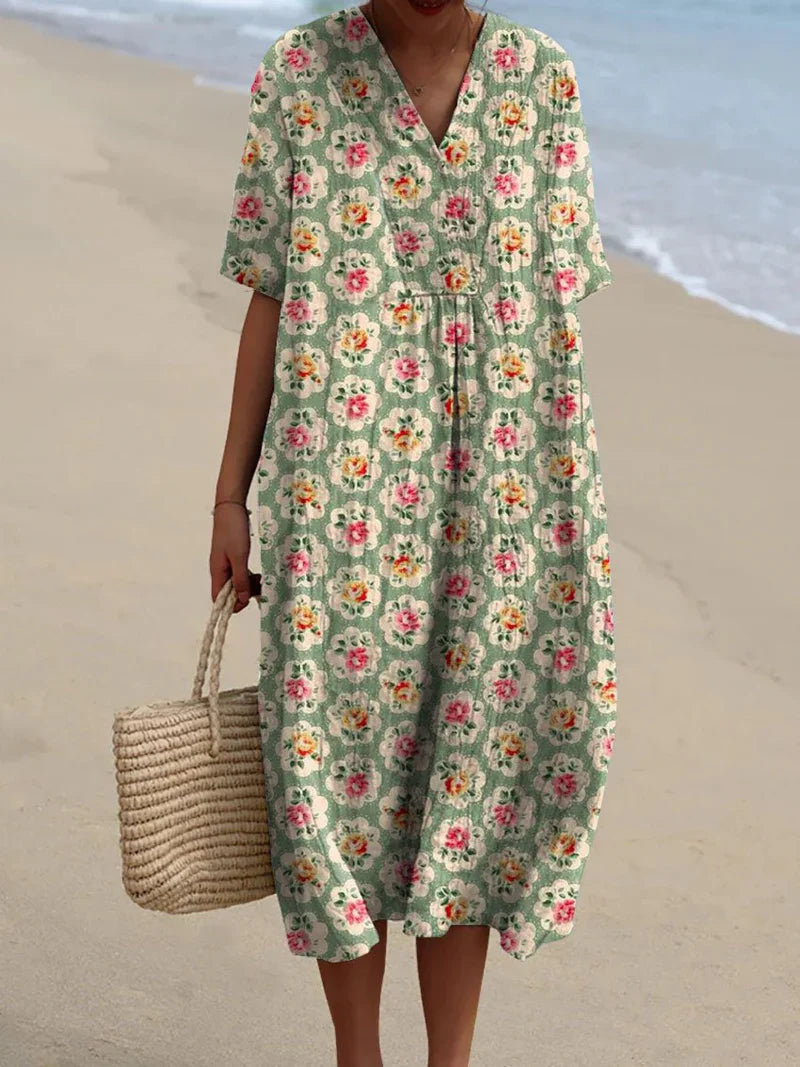 Éliane | Vestido floral vintage verde agua