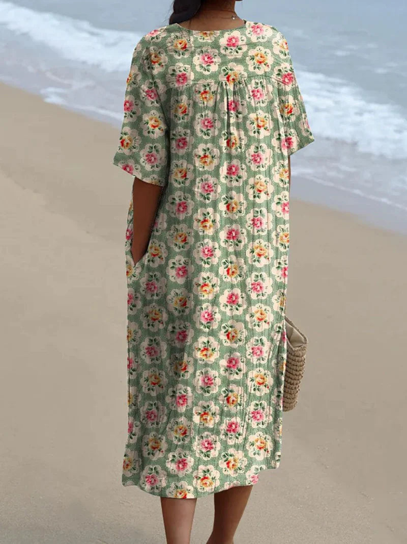 Éliane | Vestido floral vintage verde agua